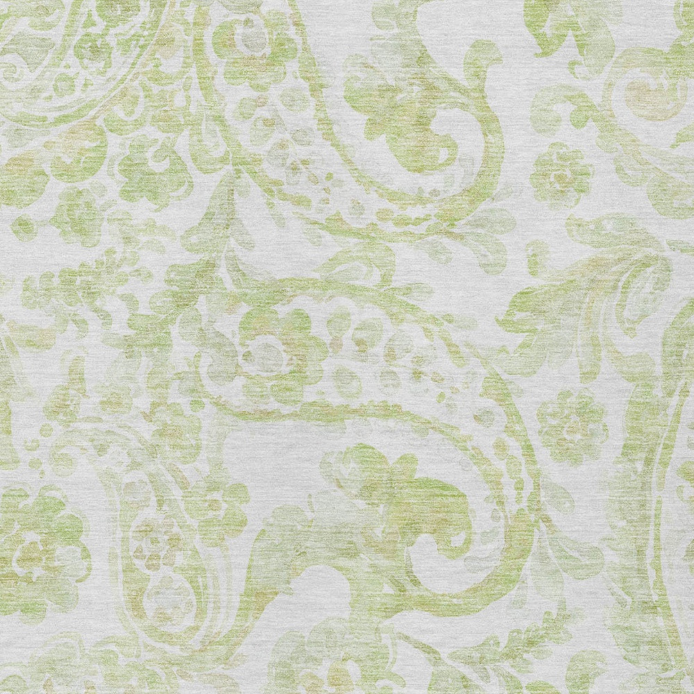 8' X 10' Sage Green And Ivory Paisley Washable Indoor Outdoor Area Rug