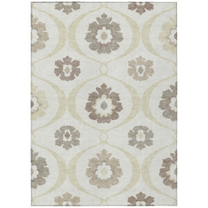 5' X 8' Ivory Taupe And Brown Medallion Washable Indoor Outdoor Area Rug