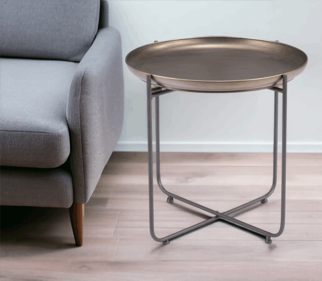 21" Bronze And Gray Steel Round Cross Legs End Table