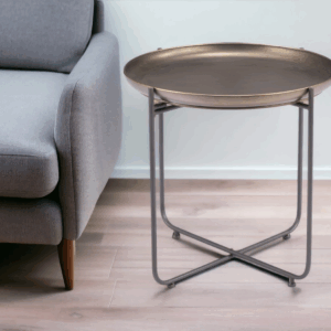 21" Bronze And Gray Steel Round Cross Legs End Table