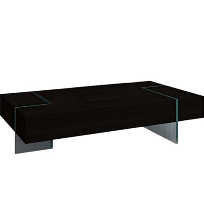 53" Black And Clear Wood And Glass Sled Coffee Table