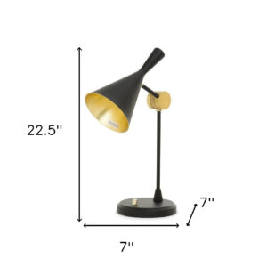 23" Black Metal Desk Table Lamp With Black and Gold Cone Shade