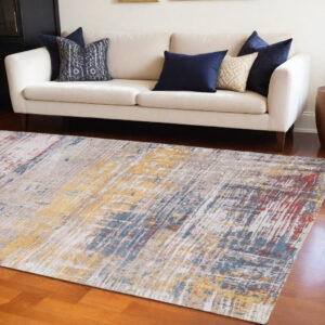 8' x 11' White Abstract Non Skid Area Rug