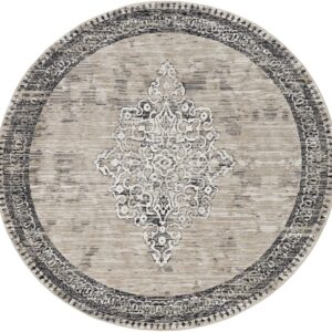 5' X 8' Sand Or Charcoal Medallion Bordered Area Rug