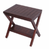 Compact X Shape Teak Shower Outdoor Bench With Shelf In Brown Finish