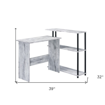 39" Antiqued White L Shape Writing Desk