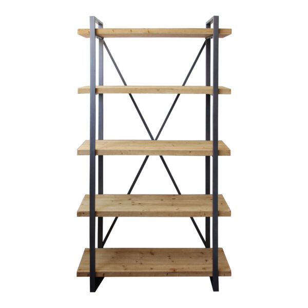 Natural Metal and Wood Five Tier Bookcase