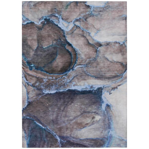 3' X 5' Navy Blue Abstract Washable Non Skid Indoor Outdoor Area Rug