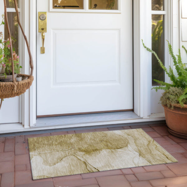 2' X 3' Beige Abstract Washable Non Skid Indoor Outdoor Area Rug