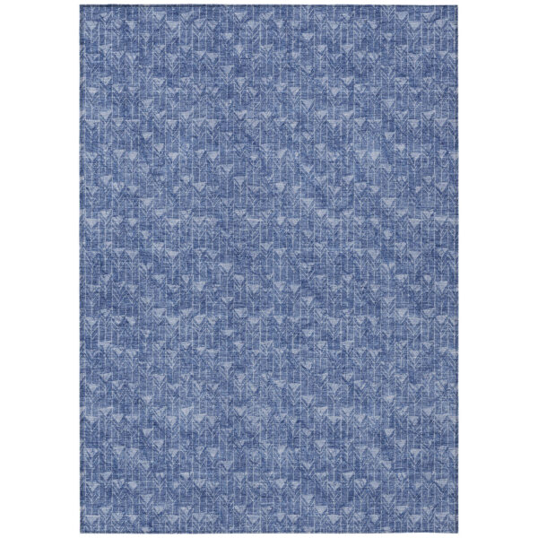 8' X 10' Navy Blue Geometric Washable Non Skid Indoor Outdoor Area Rug