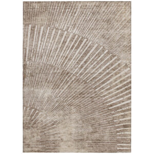 9' X 12' Taupe and Ivory Abstract Washable Non Skid Indoor Outdoor Area Rug