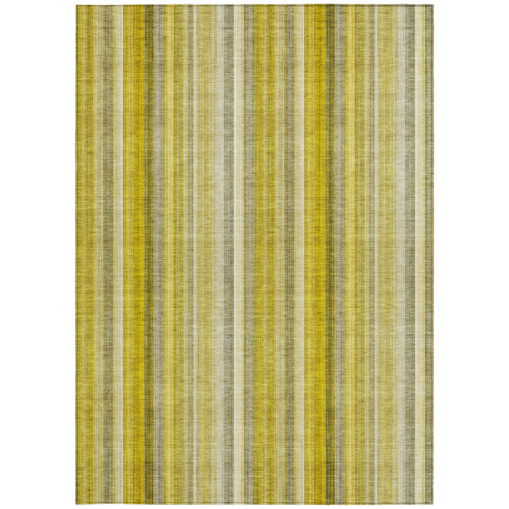 5' X 8' Gold Striped Washable Non Skid Indoor Outdoor Area Rug
