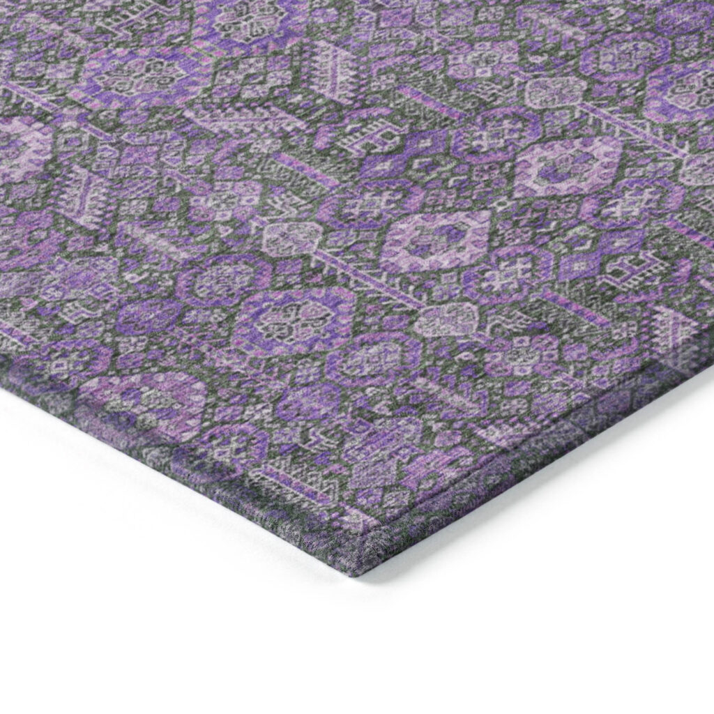 2' X 3' Purple and Green Floral Washable Non Skid Indoor Outdoor Area Rug