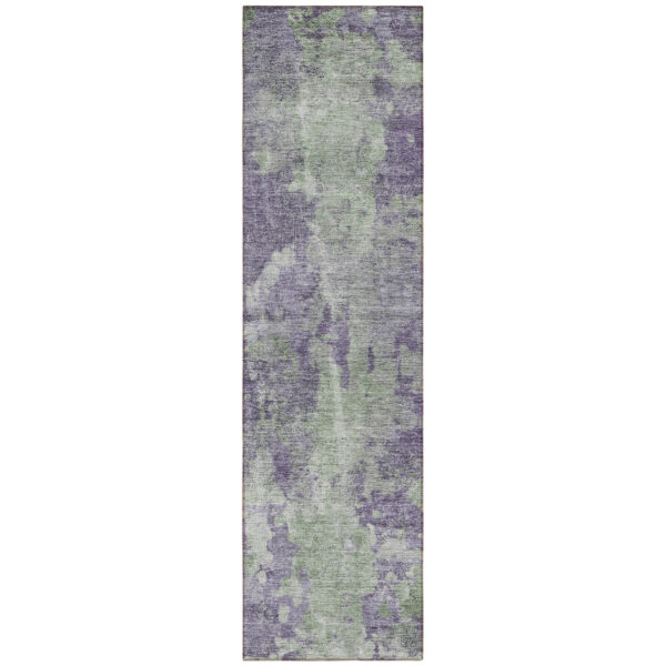 8' Runner Purple and Green Abstract Washable Non Skid Indoor Outdoor Runner Rug