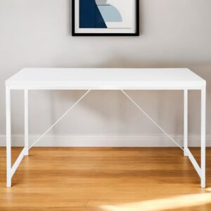 47" White Wood and Stainless Steel Writing Desk