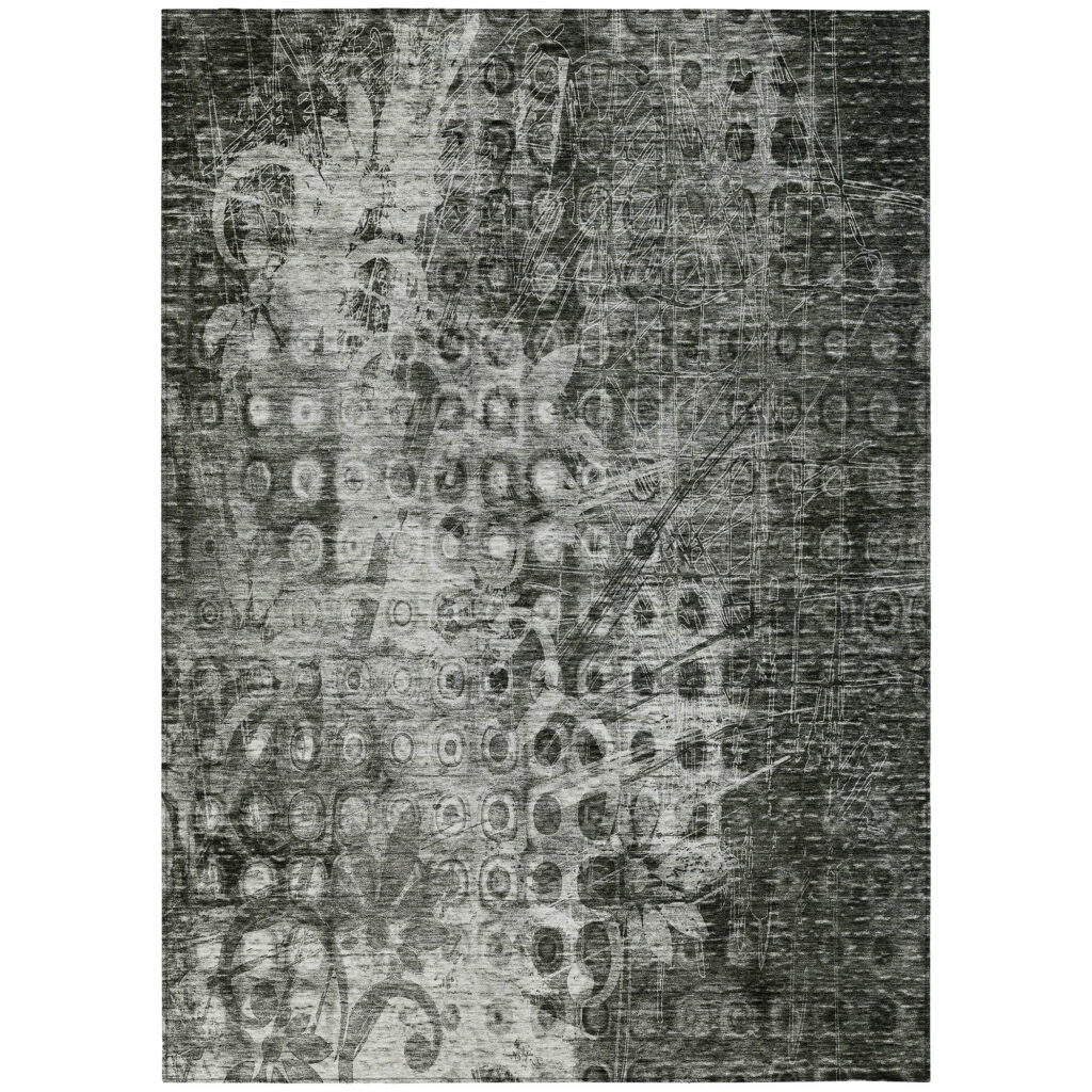 10' X 14' Charcoal Ikat Washable Indoor Outdoor Area Rug