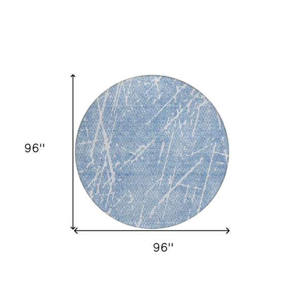 8' Blue And Ivory Round Abstract Washable Indoor Outdoor Area Rug
