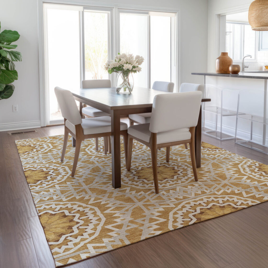10' X 14' Gold Gray And Ivory Floral Medallion Washable Indoor Outdoor Area Rug