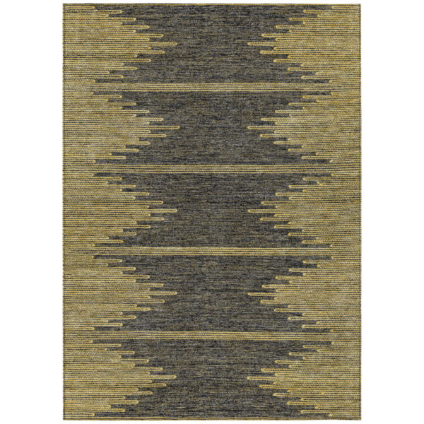 5' X 8' Dark Gray And Gold Abstract Washable Indoor Outdoor Area Rug