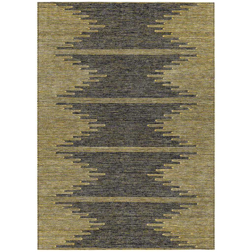 5' X 8' Dark Gray And Gold Abstract Washable Indoor Outdoor Area Rug