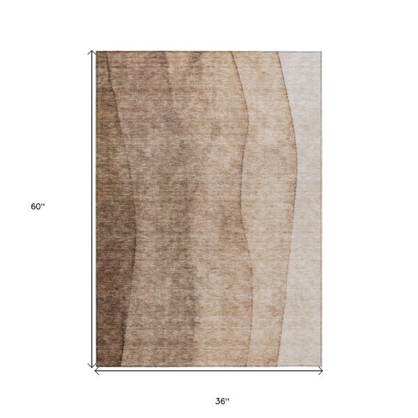 3' X 5' Brown And Beige Ombre Washable Indoor Outdoor Area Rug