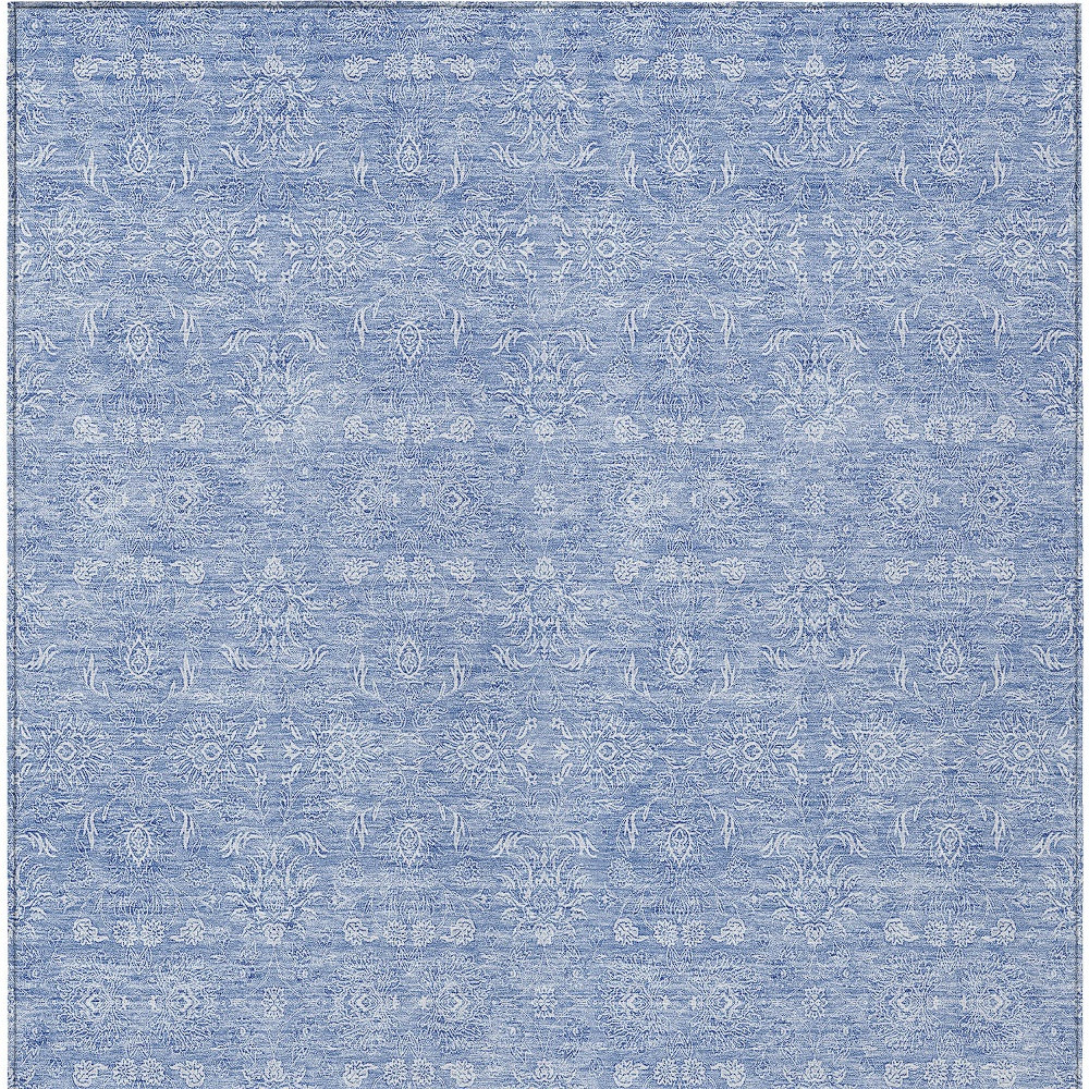 8' X 10' Sky Blue And Ivory Floral Washable Indoor Outdoor Area Rug