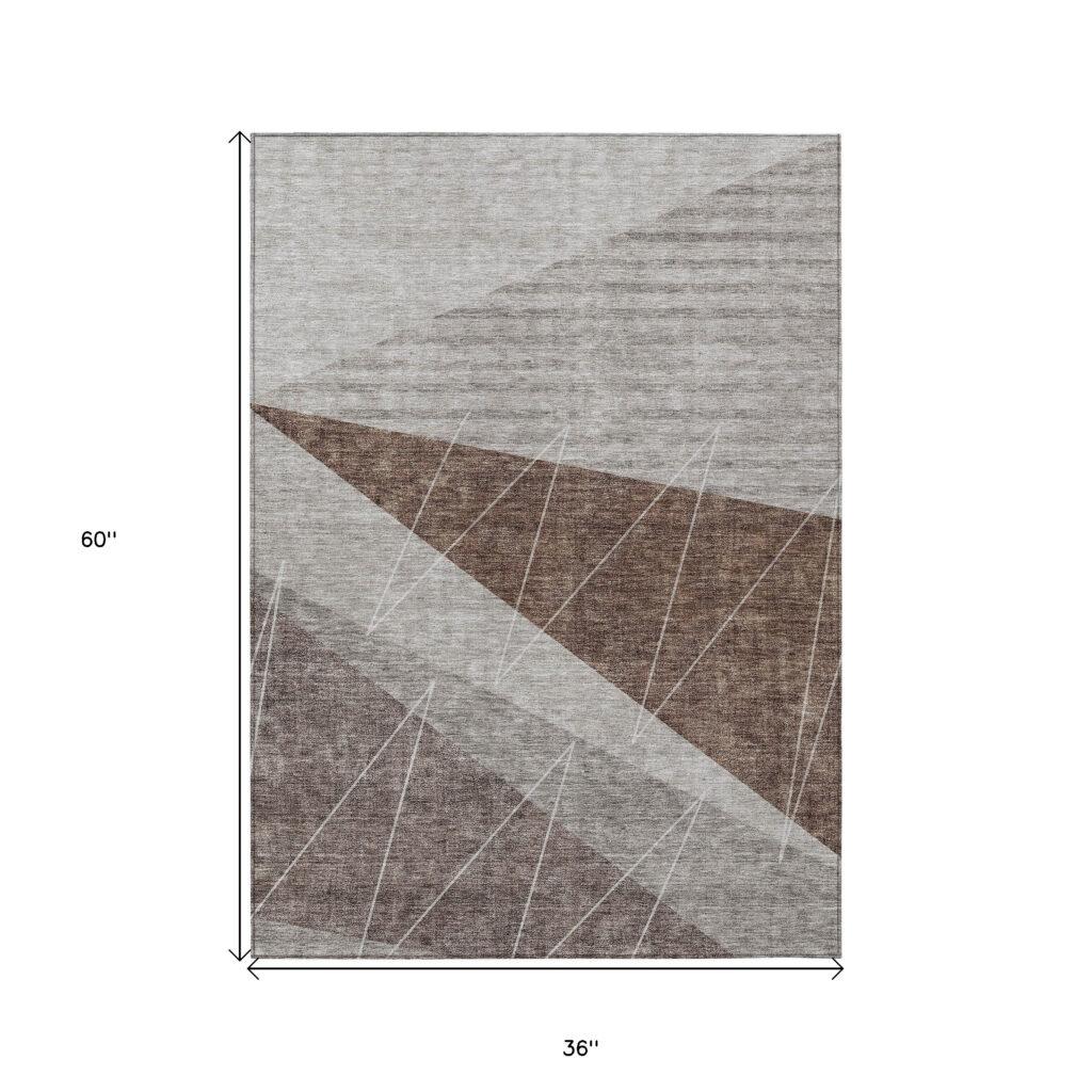 3' X 5' Gray Silver And Taupe Geometric Washable Indoor Outdoor Area Rug