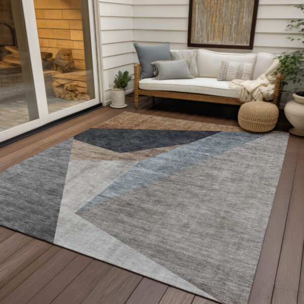 3' X 5' Taupe Beige And Gray Abstract Washable Indoor Outdoor Area Rug