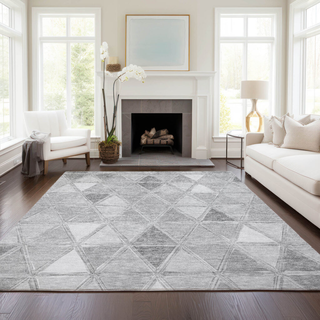 10' X 14' Gray Silver And Ivory Geometric Washable Indoor Outdoor Area Rug