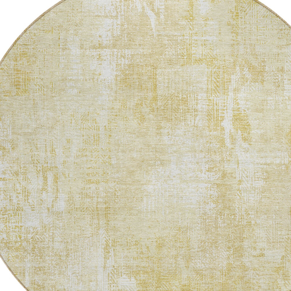 8' Beige Tan And Ivory Round Abstract Washable Indoor Outdoor Area Rug