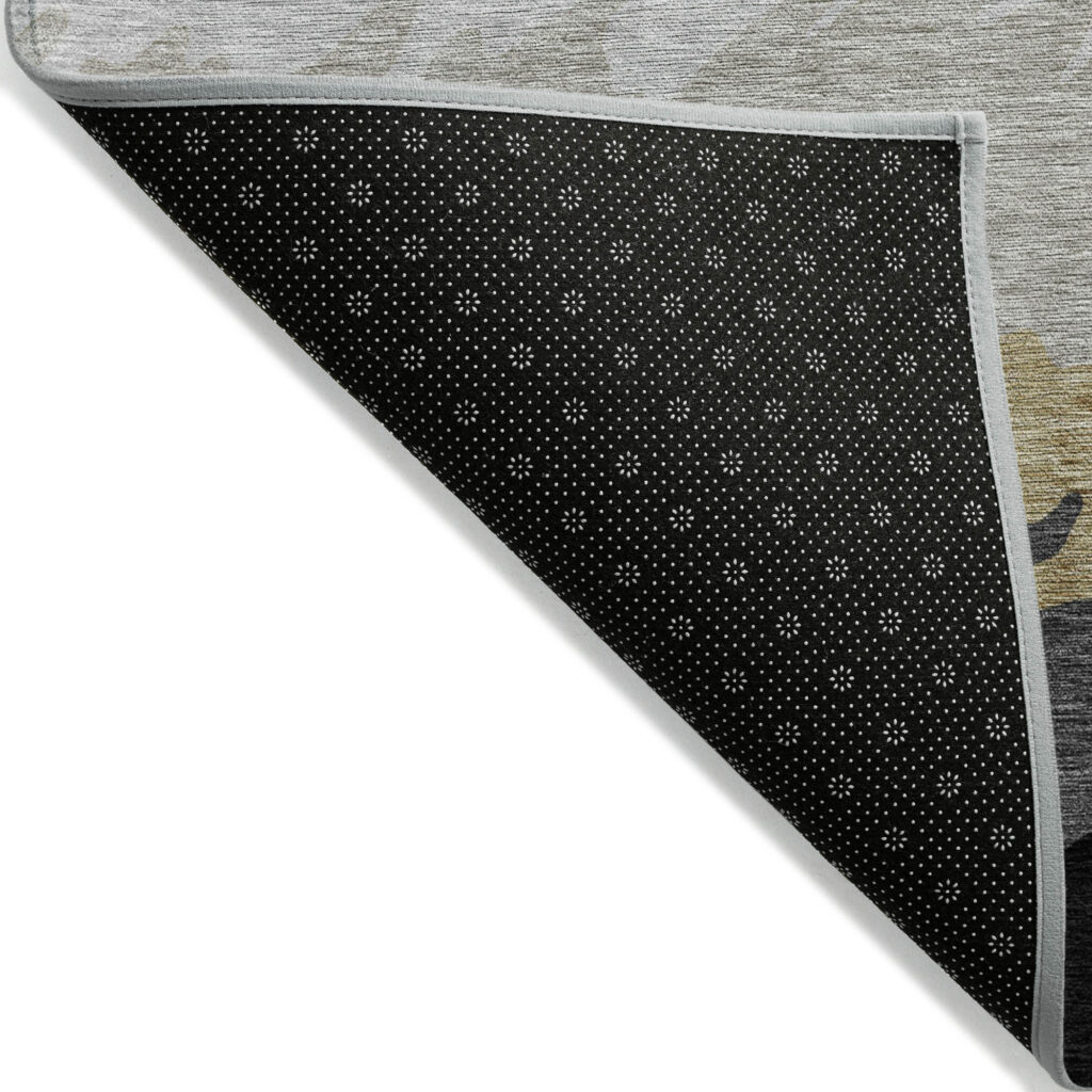 5' X 8' Black Charcoal And Silver Striped Washable Indoor Outdoor Area Rug