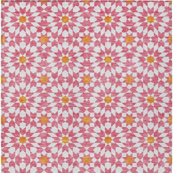 10' X 14' Pink Ivory And Orange Floral Medallion Washable Indoor Outdoor Area Rug