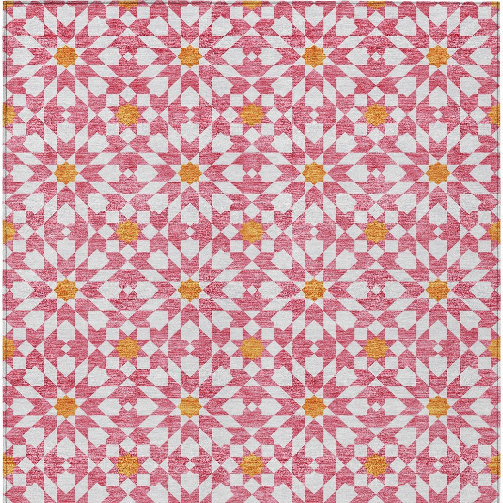 10' X 14' Pink Ivory And Orange Floral Medallion Washable Indoor Outdoor Area Rug