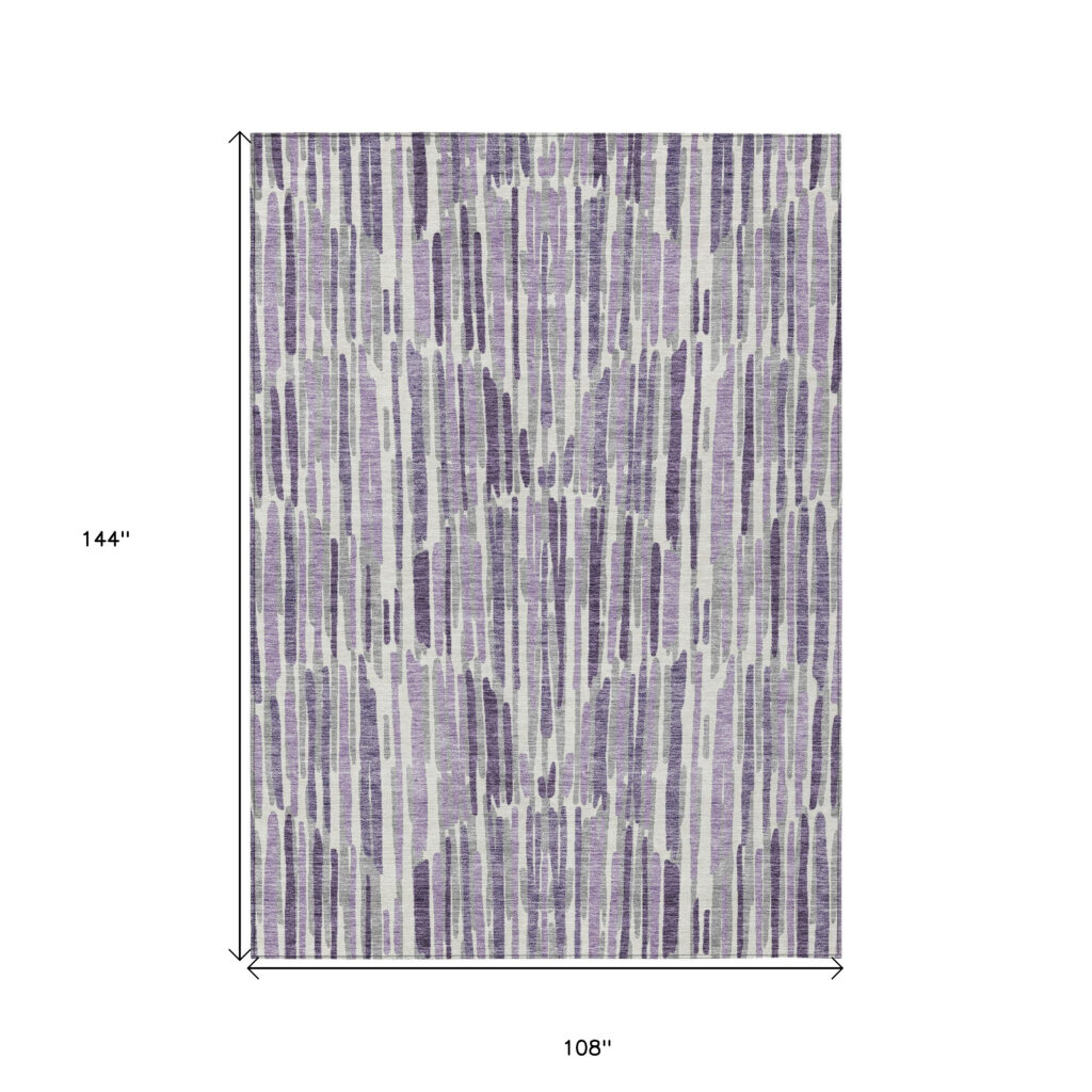 9' X 12' Purple Ivory And Lavender Abstract Washable Indoor Outdoor Area Rug