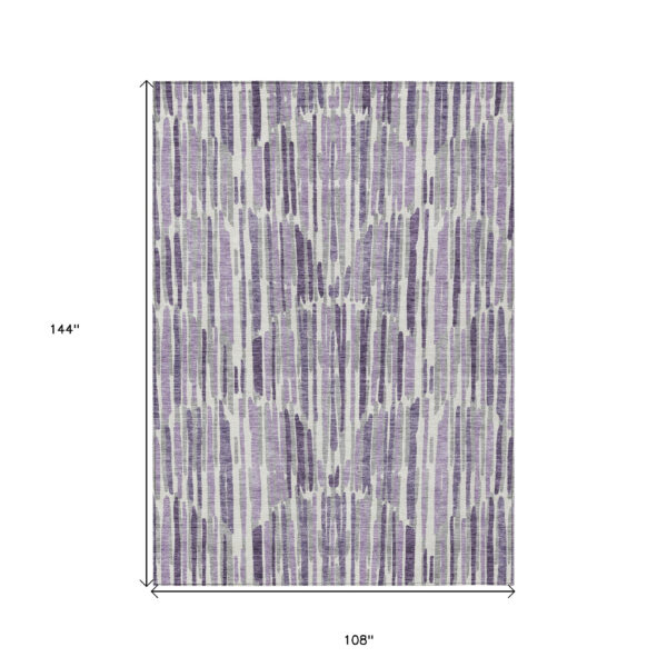 9' X 12' Purple Ivory And Lavender Abstract Washable Indoor Outdoor Area Rug