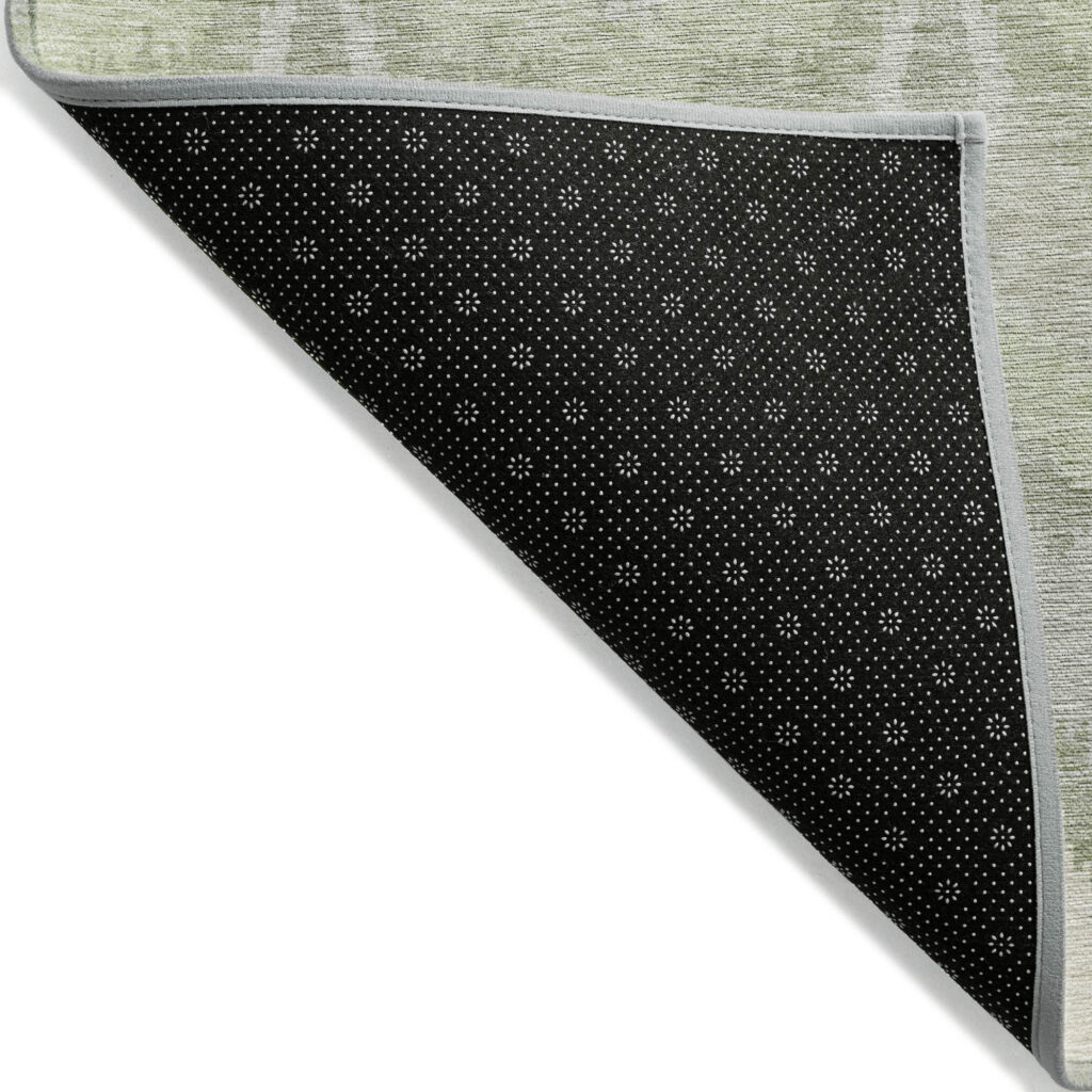 8' Artichoke Green And Beige Round Ikat Washable Indoor Outdoor Area Rug