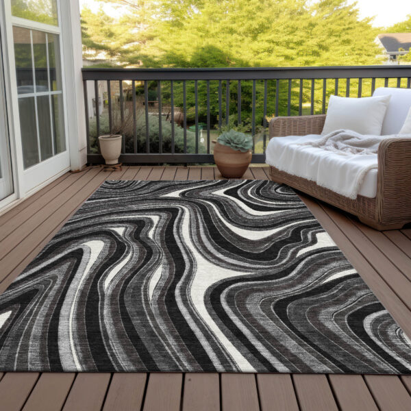 3' X 5' Black Gray And White Abstract Washable Indoor Outdoor Area Rug