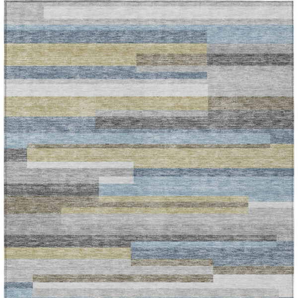 10' X 14' Gray Denim Blue And Sky Blue Striped Washable Indoor Outdoor Area Rug