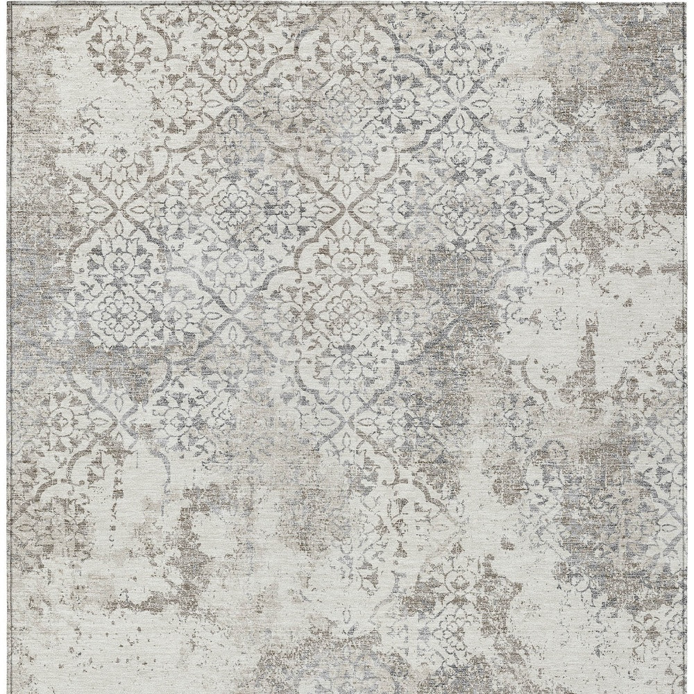 5' X 8' Ivory Beige And Taupe Floral Washable Indoor Outdoor Area Rug
