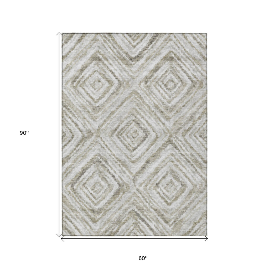 5' X 8' Beige Taupe And Ivory Geometric Washable Indoor Outdoor Area Rug