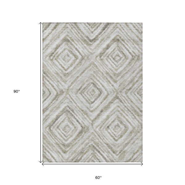 5' X 8' Beige Taupe And Ivory Geometric Washable Indoor Outdoor Area Rug