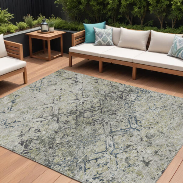 10' X 14' Silver Gray And Charcoal Geometric Washable Indoor Outdoor Area Rug