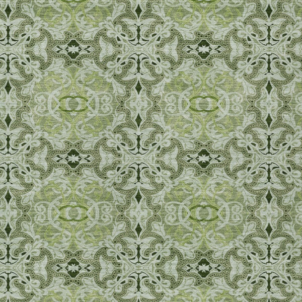 5' X 8' Artichoke Green And Fern Green Medallion Washable Indoor Outdoor Area Rug