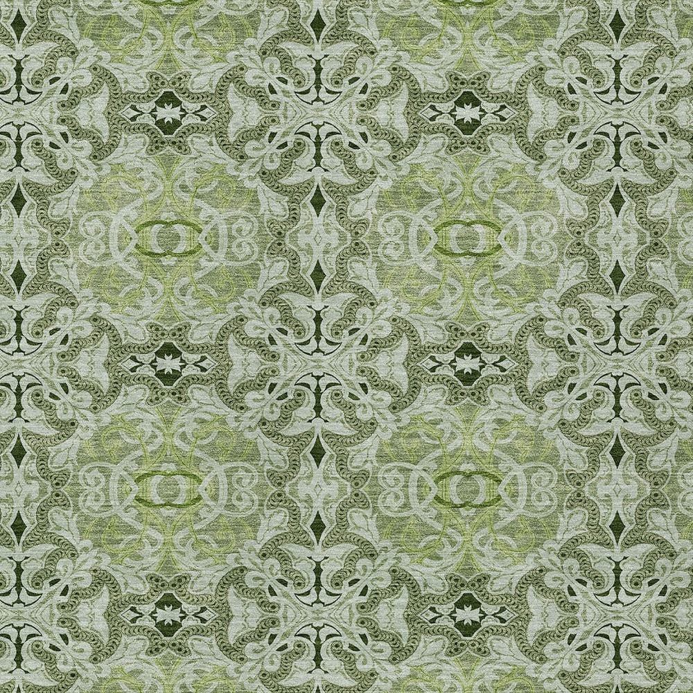 5' X 8' Artichoke Green And Fern Green Medallion Washable Indoor Outdoor Area Rug