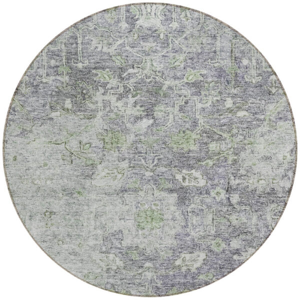 8' Plum Purple And Olive Green Round Oriental Washable Indoor Outdoor Area Rug