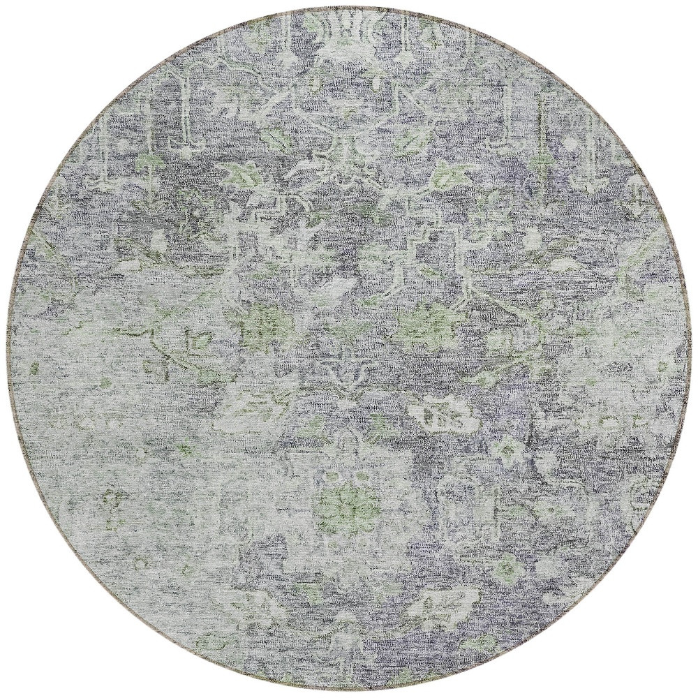 8' Plum Purple And Olive Green Round Oriental Washable Indoor Outdoor Area Rug