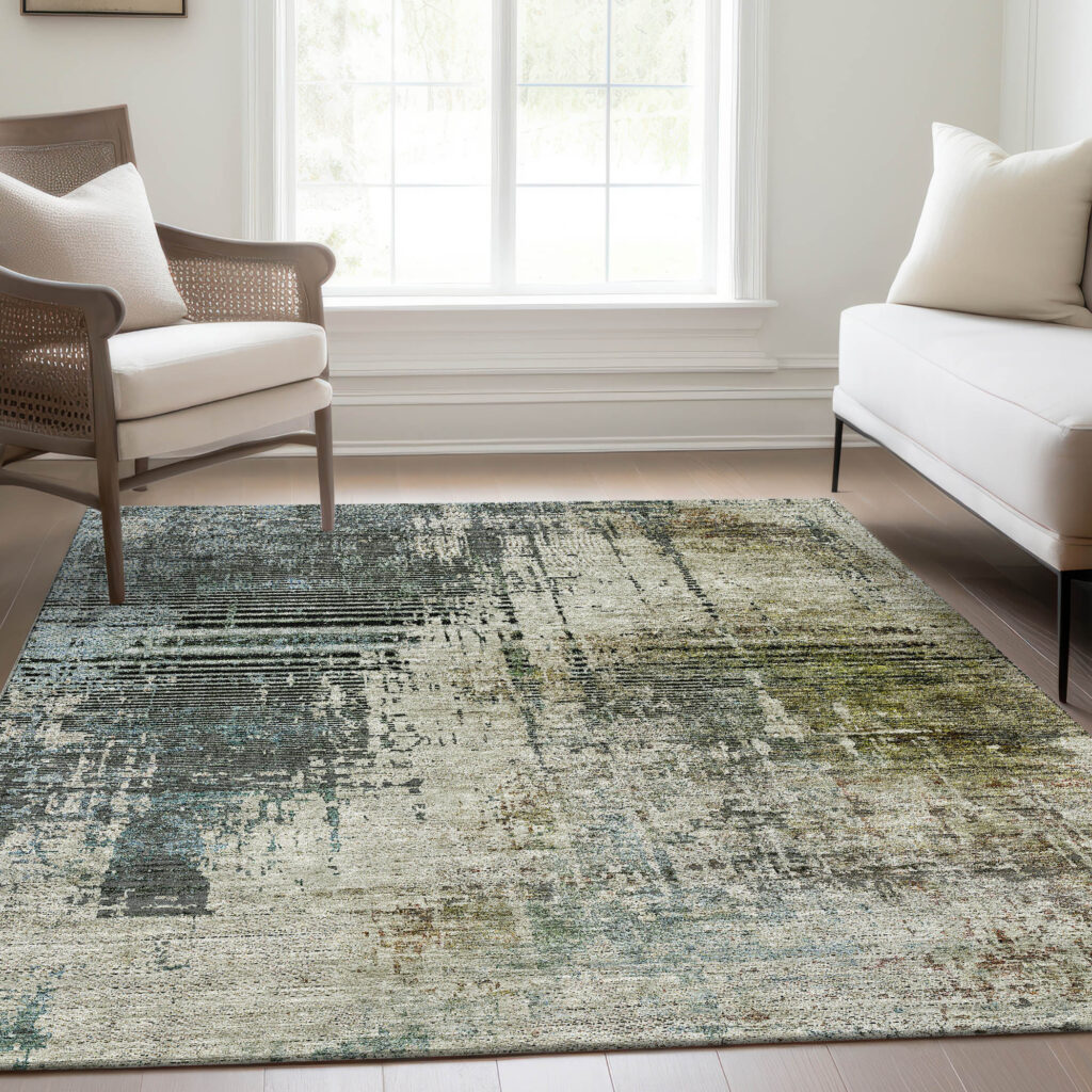 5' X 8' Sage Beige And Brown Abstract Washable Indoor Outdoor Area Rug