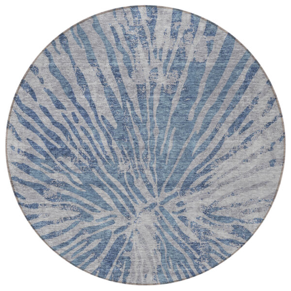 8' Blue Gray And Silver Round Abstract Washable Indoor Outdoor Area Rug