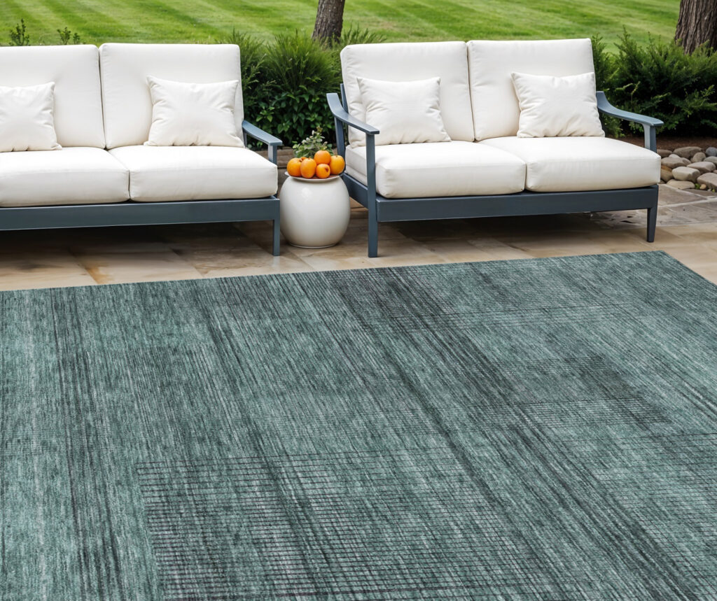 10' X 14' Teal Blue Aqua And Gray Striped Washable Indoor Outdoor Area Rug
