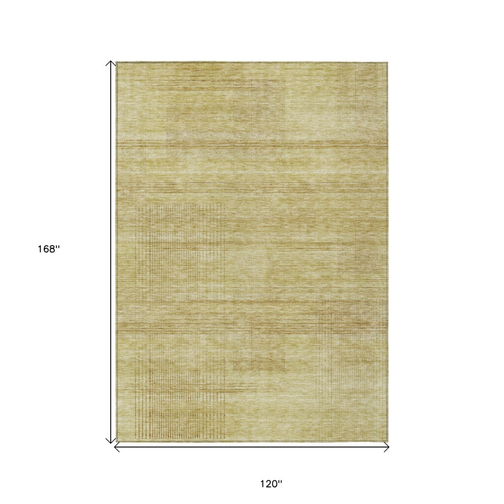 10' X 14' Gold Wheat And Beige Striped Washable Indoor Outdoor Area Rug